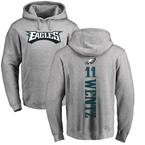 Men Philadelphia Eagles #11 Carson Wentz Ash Backer NFL Pullover Hoodie Sweatshirts